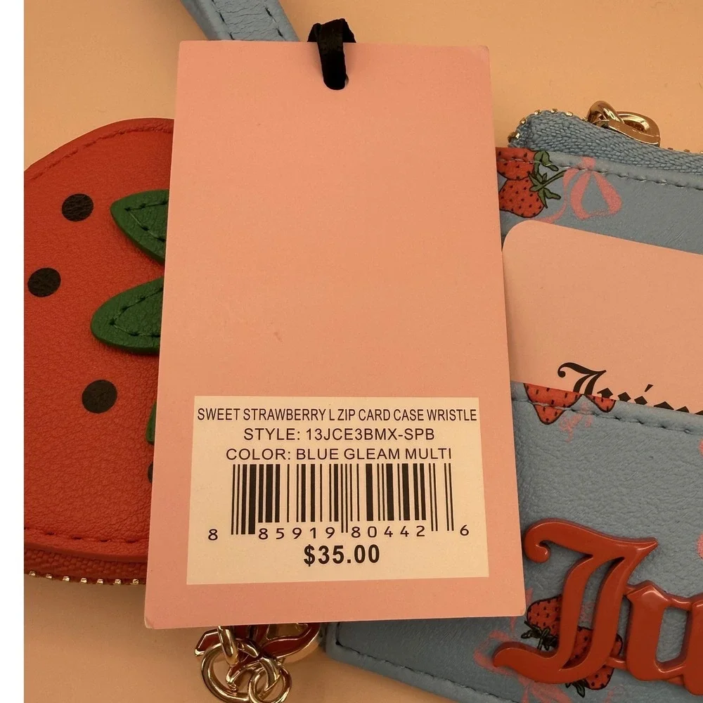 Juicy Couture Sweet Strawberry Zip Card Case Wristlet Blue‎ 13JCE3BMX-SPB NEW
